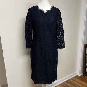 Talbots Midnight Blue Lace Dress, NWT, P2P 18.5”, size 4, Dry Clean,